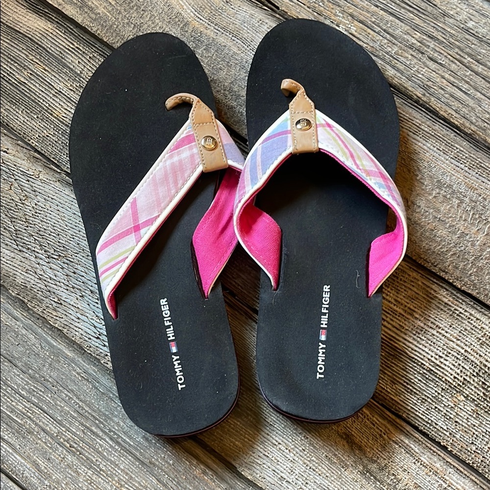 Tommy Hilfiger Pink Plaid Sandals